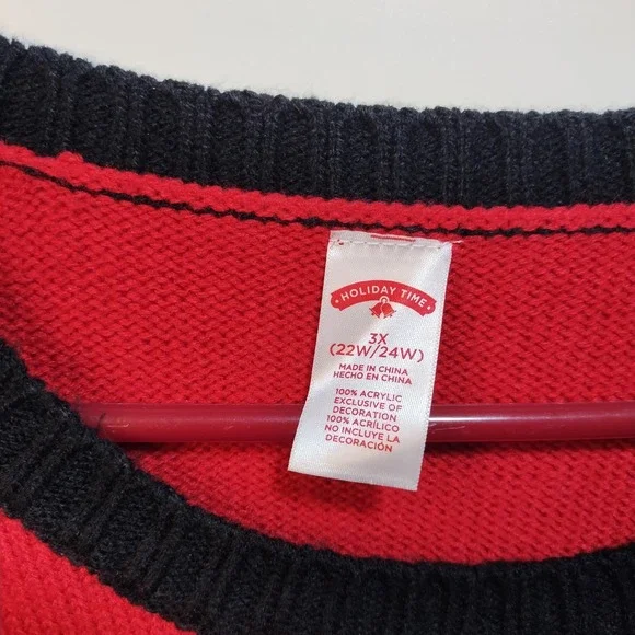 Holiday Time Womens Red Jingle Bells Reindeer Ugly Christmas Sweater 3X - Picture 3 of 4